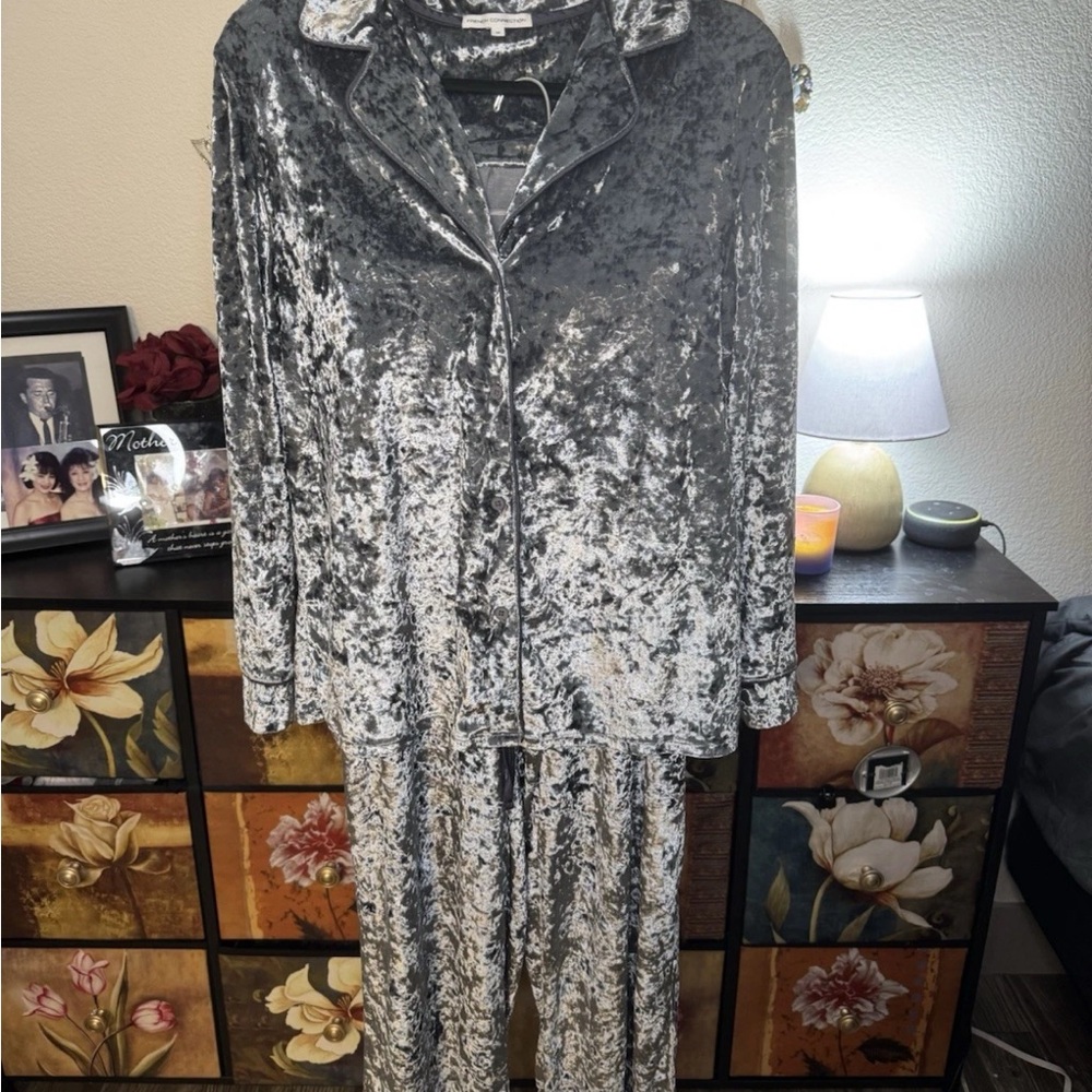 French Connection Velvet Pajama Set in Gray